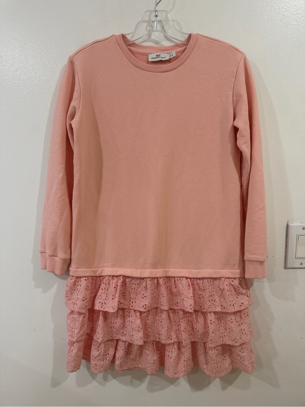 Vineyard Vines Pink Ruffle Eyelet Sweatshirt Dress